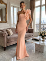 Jersey Mermaid One Shoulder Formal Dresses with 3D Flowers