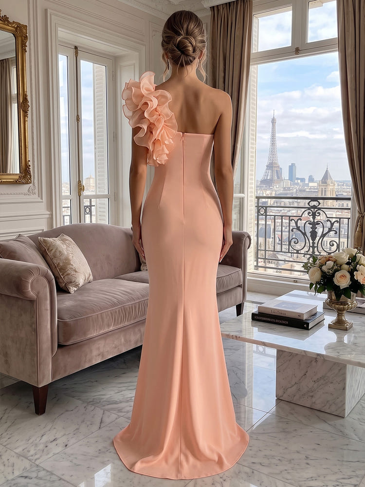 Jersey Mermaid One Shoulder Formal Dresses with 3D Flowers