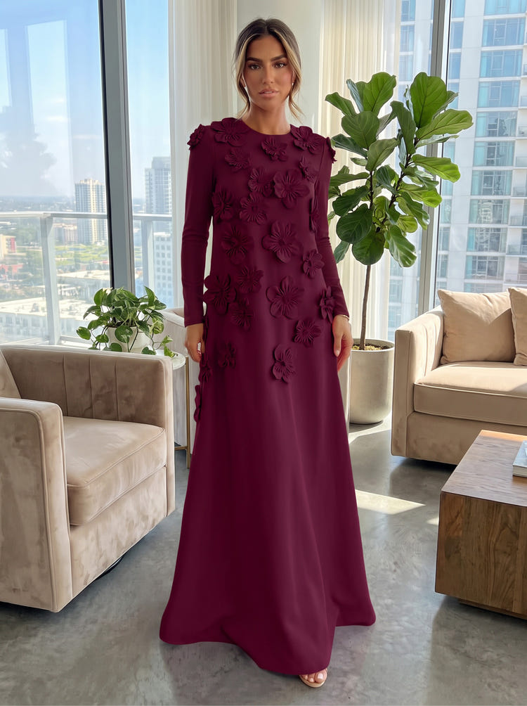 Jersey A-Line Crew Neck Formal Dresses with 3D Flowers