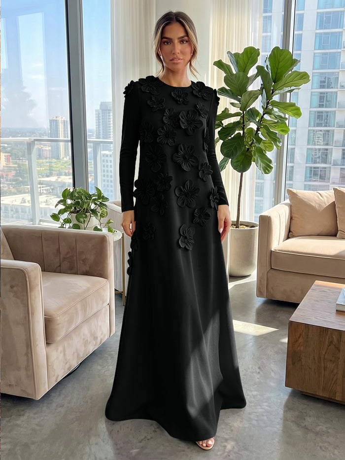 Jersey A-Line Crew Neck Formal Dresses with 3D Flowers