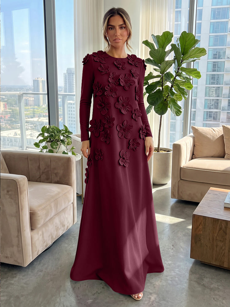 Jersey A-Line Crew Neck Formal Dresses with 3D Flowers