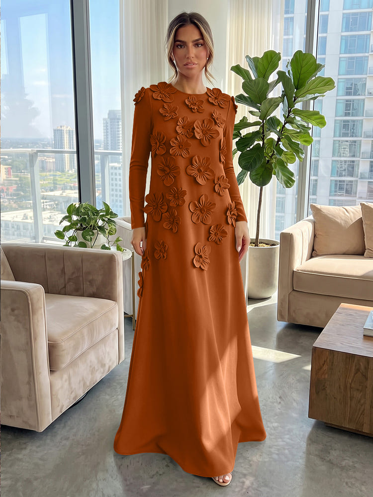 Jersey A-Line Crew Neck Formal Dresses with 3D Flowers