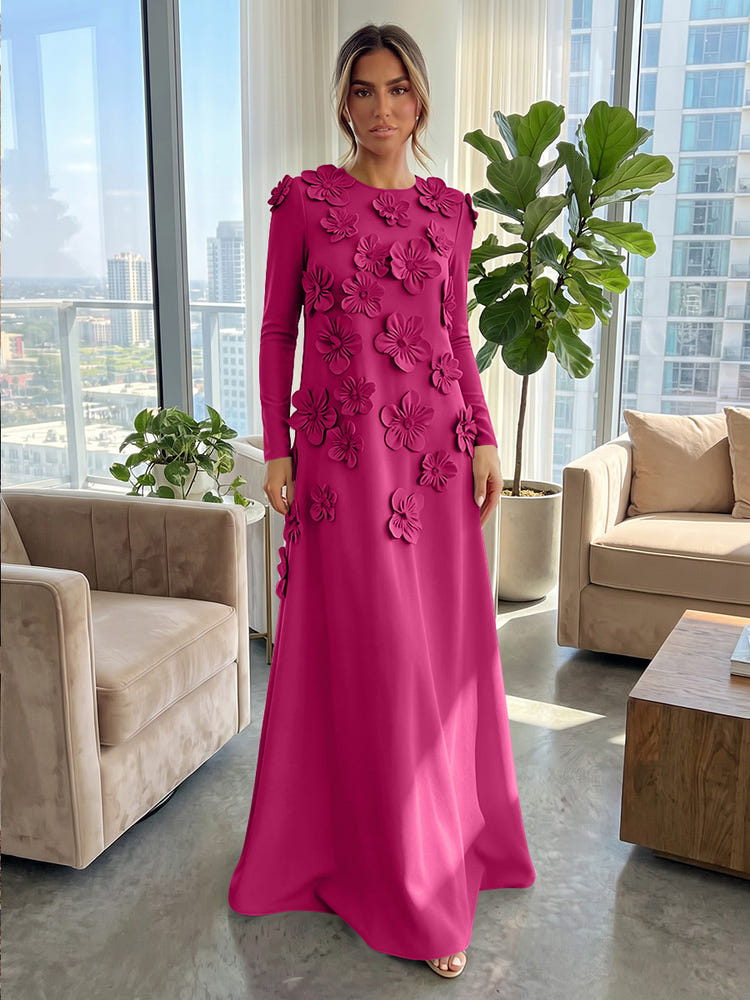 Jersey A-Line Crew Neck Formal Dresses with 3D Flowers