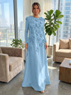 Jersey A-Line Crew Neck Formal Dresses with 3D Flowers