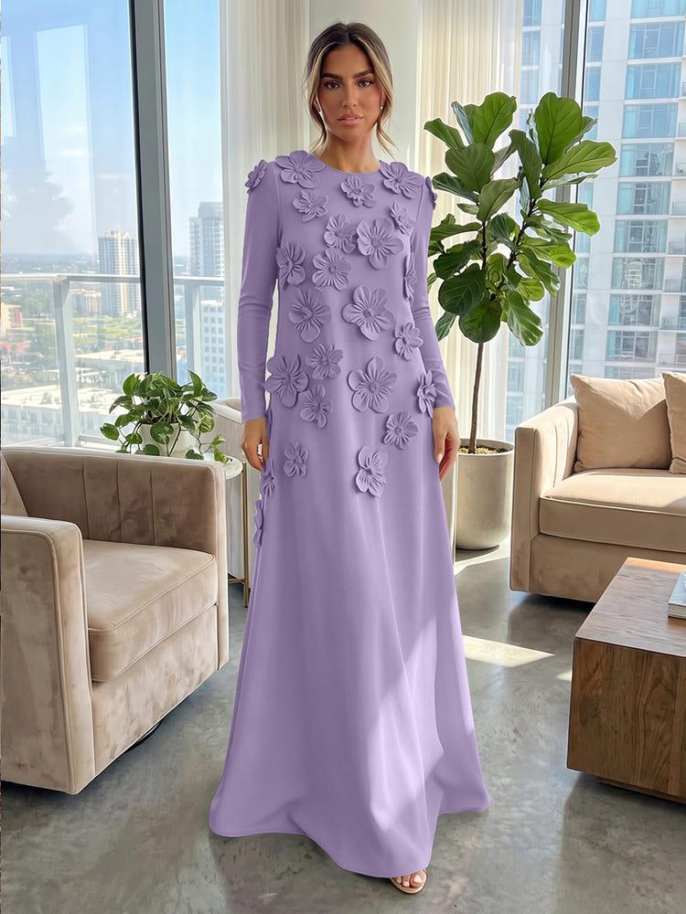 Jersey A-Line Crew Neck Formal Dresses with 3D Flowers