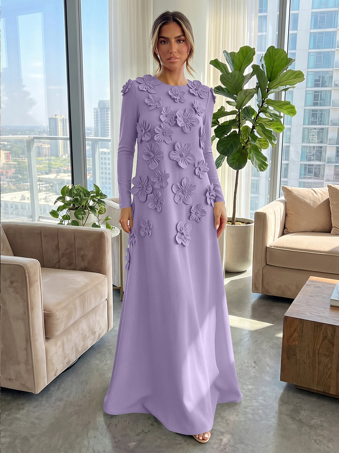 Jersey A-Line Crew Neck Formal Dresses with 3D Flowers