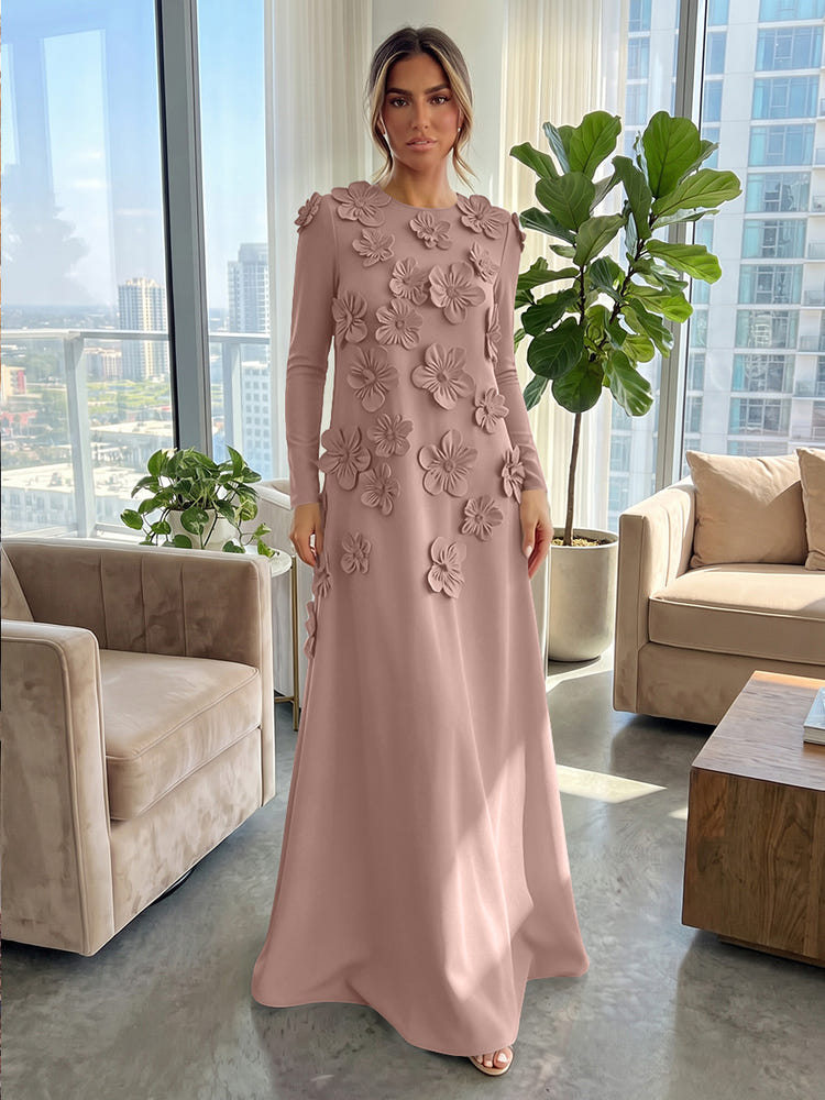 Jersey A-Line Crew Neck Formal Dresses with 3D Flowers