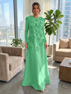 Jersey A-Line Crew Neck Formal Dresses with 3D Flowers