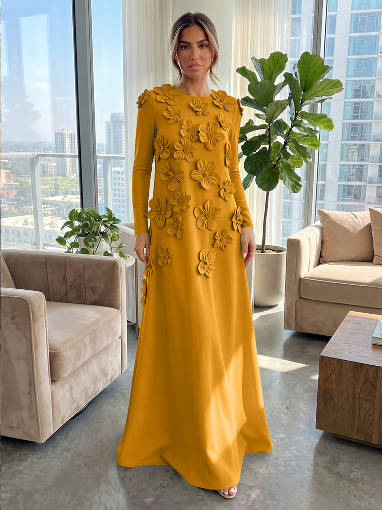 Jersey A-Line Crew Neck Formal Dresses with 3D Flowers