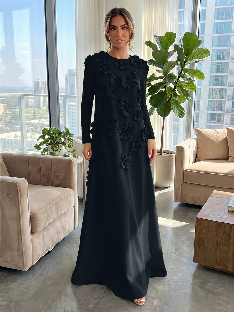 Jersey A-Line Crew Neck Formal Dresses with 3D Flowers