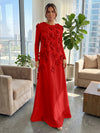 Jersey A-Line Crew Neck Formal Dresses with 3D Flowers