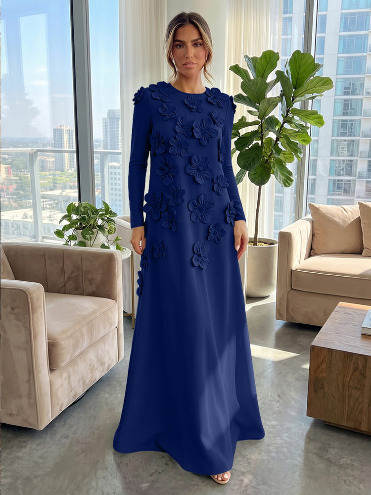 Jersey A-Line Crew Neck Formal Dresses with 3D Flowers