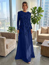 Jersey A-Line Crew Neck Formal Dresses with 3D Flowers