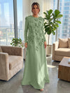 Jersey A-Line Crew Neck Formal Dresses with 3D Flowers