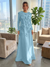 Jersey A-Line Crew Neck Formal Dresses with 3D Flowers