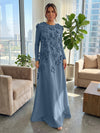 Jersey A-Line Crew Neck Formal Dresses with 3D Flowers