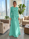 Jersey A-Line Crew Neck Formal Dresses with 3D Flowers