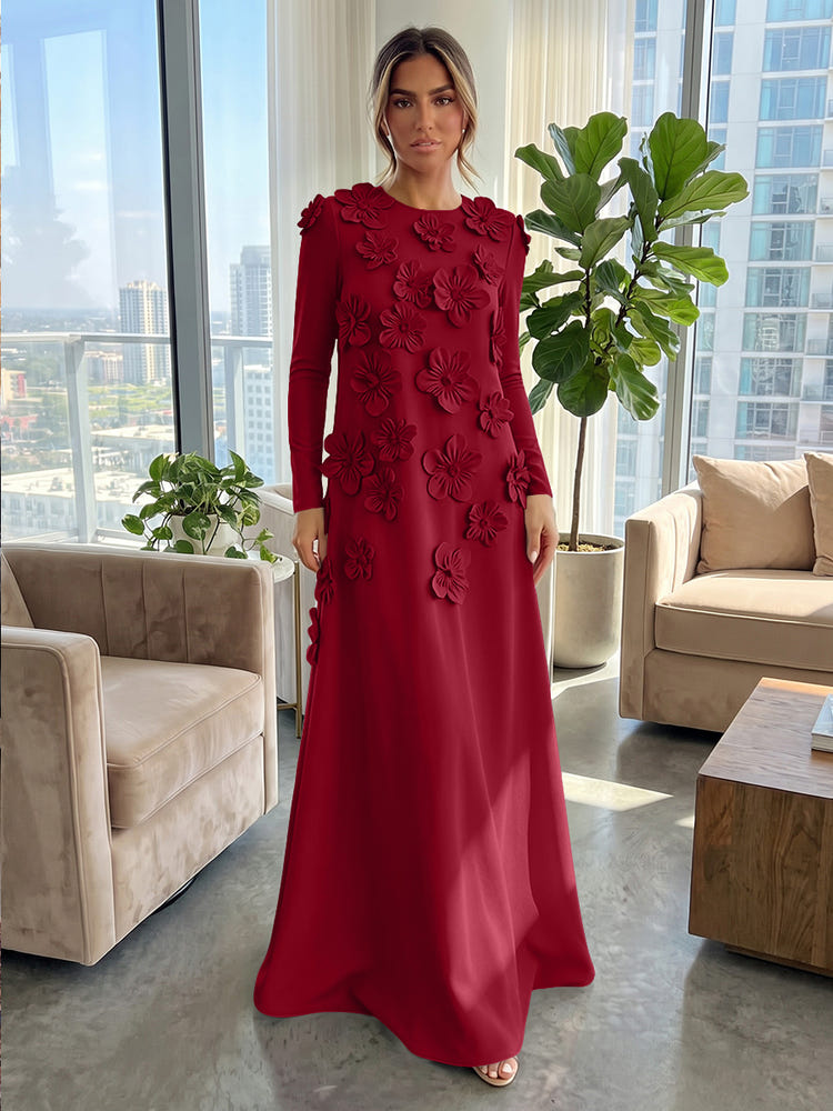 Jersey A-Line Crew Neck Formal Dresses with 3D Flowers