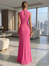 Jersey Mermaid High Neck Formal Dresses with 3D Flowers