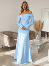 Jersey A-Line Off Shoulder Formal Dresses with 3D Flowers