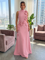 Jersey A-Line High Neck Formal Dresses with 3D Flowers