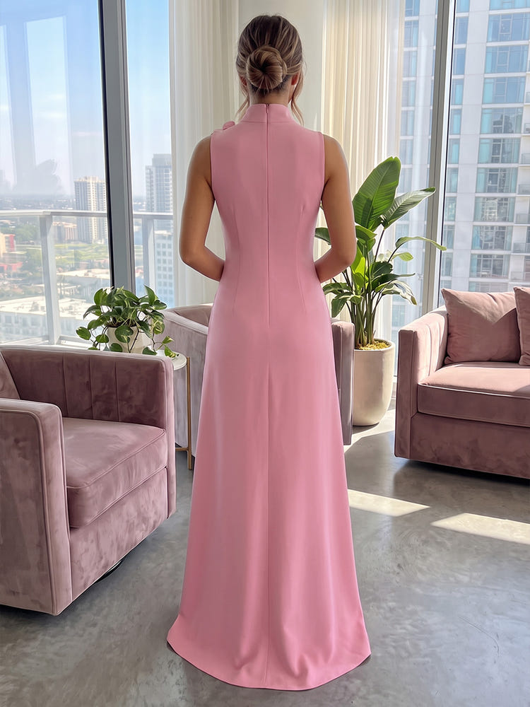 Jersey A-Line High Neck Formal Dresses with 3D Flowers