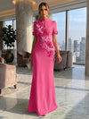 Jersey Mermaid High Neck Formal Dresses with 3D Flowers