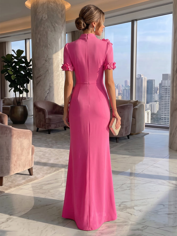 Jersey Mermaid High Neck Formal Dresses with 3D Flowers