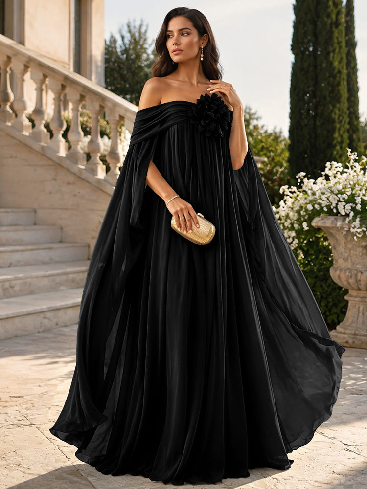 Chiffon Sheath Off Shoulder Formal Tent/ Trapeze Dresses with Sash