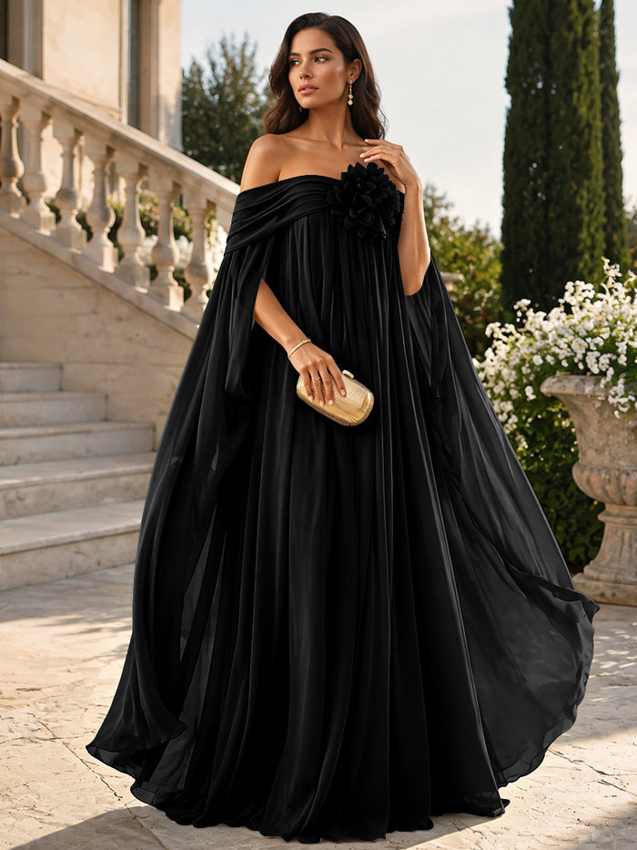 Chiffon Sheath Off Shoulder Formal Tent/ Trapeze Dresses with Sash