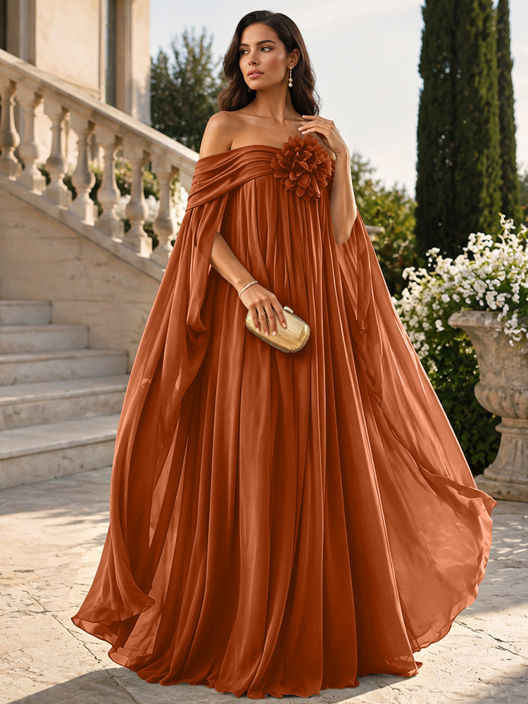 Chiffon Sheath Off Shoulder Formal Tent/ Trapeze Dresses with Sash