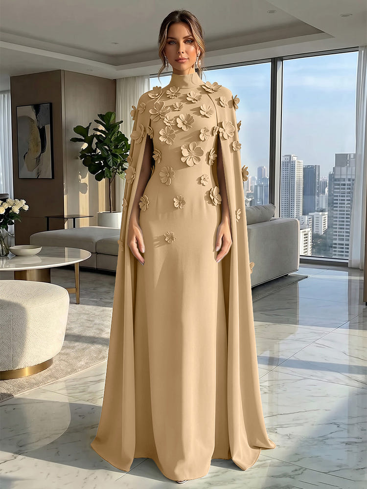 Jersey A-Line High Neck Formal Dresses with Wraps