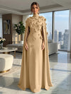 Jersey A-Line High Neck Formal Dresses with Wraps