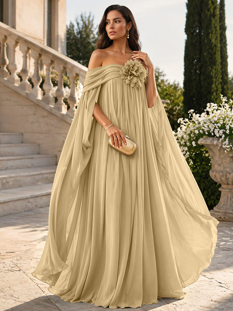 Chiffon Sheath Off Shoulder Formal Tent/ Trapeze Dresses with Sash