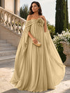 Chiffon Sheath Off Shoulder Formal Tent/ Trapeze Dresses with Sash