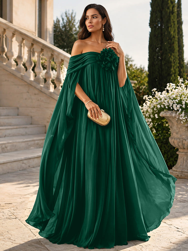 Chiffon Sheath Off Shoulder Formal Tent/ Trapeze Dresses with Sash