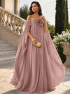 Chiffon Sheath Off Shoulder Formal Tent/ Trapeze Dresses with Sash