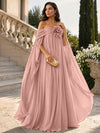 Chiffon Sheath Off Shoulder Formal Tent/ Trapeze Dresses with Sash