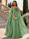 Chiffon Sheath Off Shoulder Formal Tent/ Trapeze Dresses with Sash