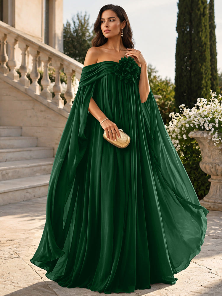 Chiffon Sheath Off Shoulder Formal Tent/ Trapeze Dresses with Sash
