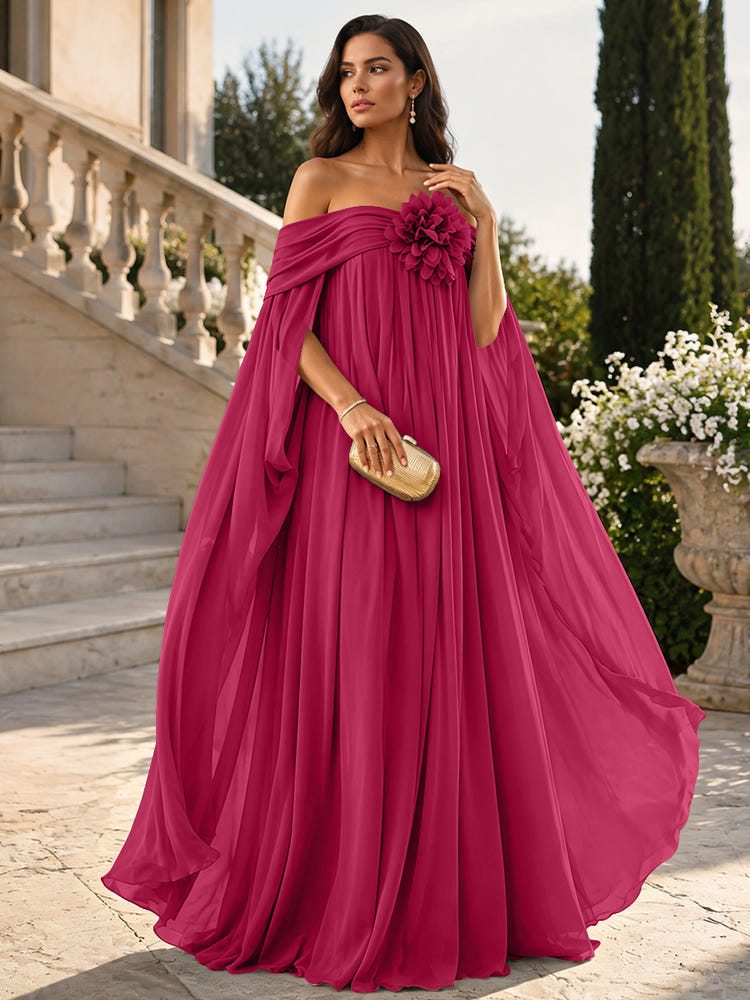 Chiffon Sheath Off Shoulder Formal Tent/ Trapeze Dresses with Sash