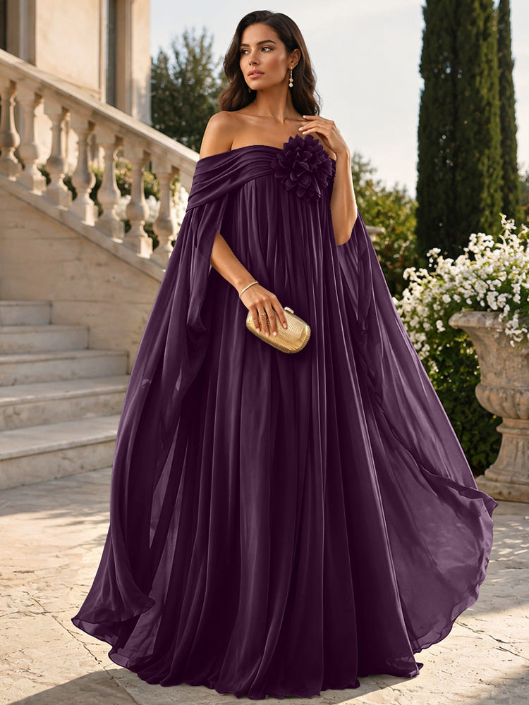 Chiffon Sheath Off Shoulder Formal Tent/ Trapeze Dresses with Sash