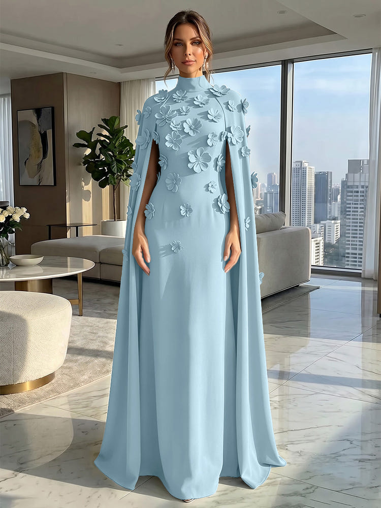 Jersey A-Line High Neck Formal Dresses with Wraps