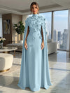 Jersey A-Line High Neck Formal Dresses with Wraps