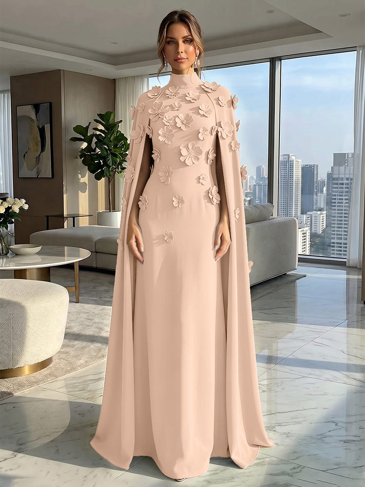 Jersey A-Line High Neck Formal Dresses with Wraps