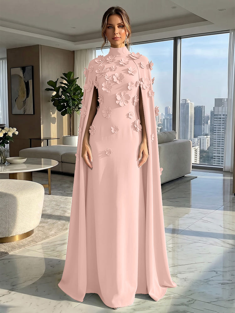 Jersey A-Line High Neck Formal Dresses with Wraps