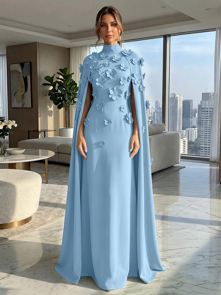 Jersey A-Line High Neck Formal Dresses with Wraps