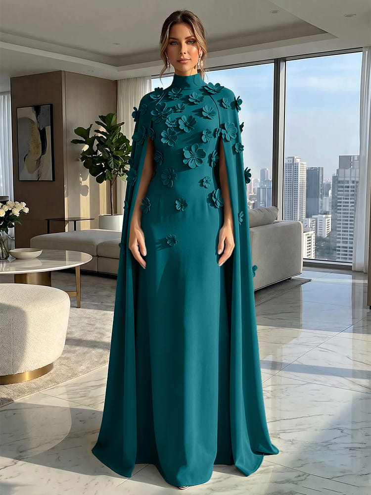 Jersey A-Line High Neck Formal Dresses with Wraps