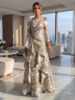 Jacquard A-Line Crew Neck Formal Dresses with Ruffles