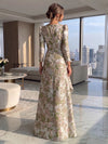 Jacquard A-Line Crew Neck Formal Dresses with Ruffles